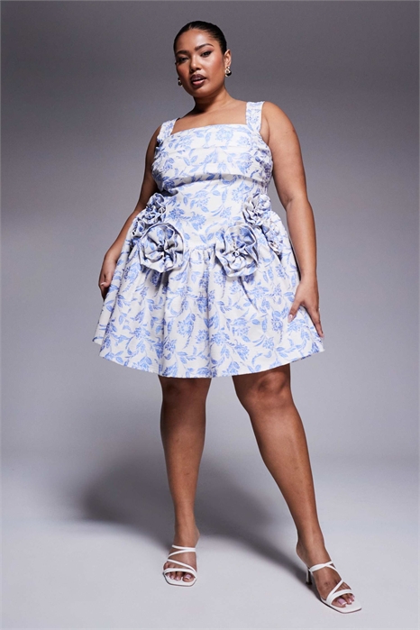 Мини-платье-скатер с жакардовыми складками на груди и корсажами артикул 140261470