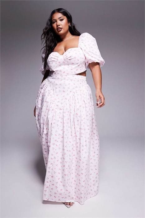 Макси-юбка из хлопкового сатина с закругленным силуэтом и бантиком сзади co-ord артикул 140888233