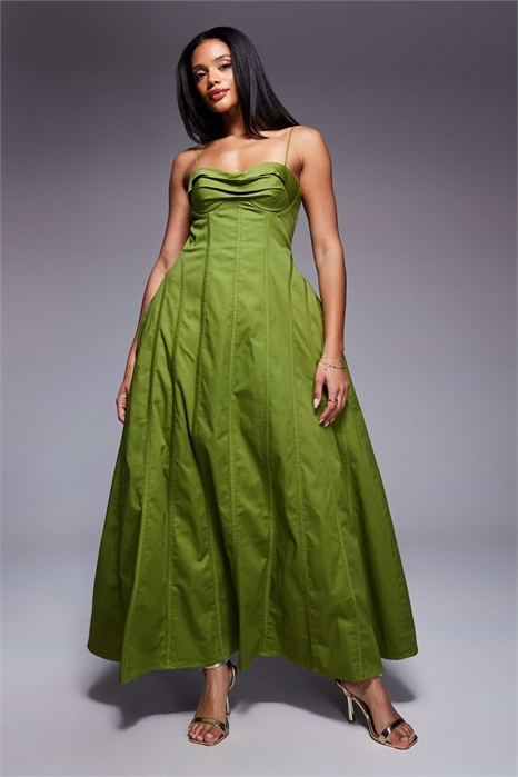 Хлопковое платье-миди из сатина артикул 148699831