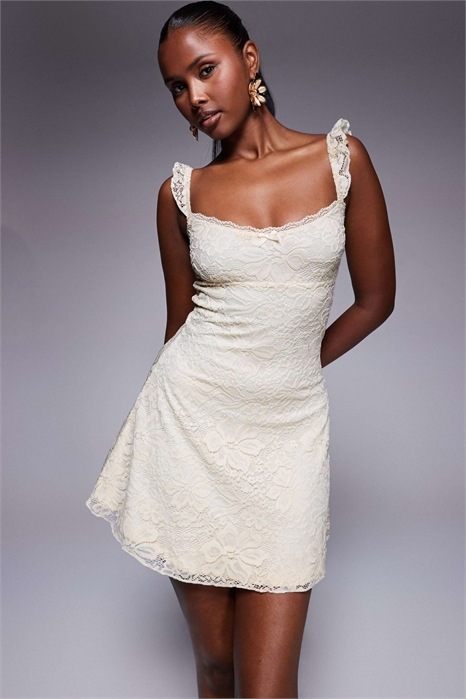 Мини-платье-скатер с бретелями и кружевными оборками от Beacall артикул 146840232