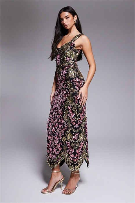 Макси-платье с бисерной отделкой артикул 148925472