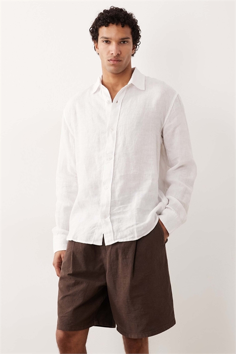 Льняная рубашка с длинными рукавами артикул 155637508