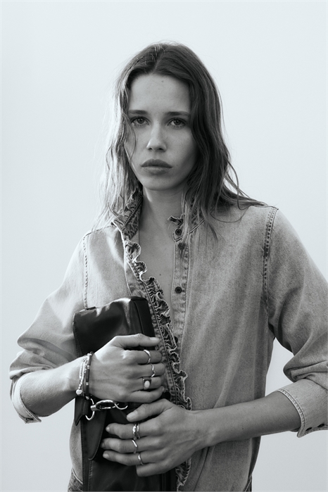 Джинсовая рубашка с оборками артикул 1331084001