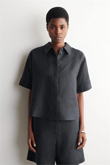 Оверсайз-рубашка из льна с короткими рукавами артикул 1314348002