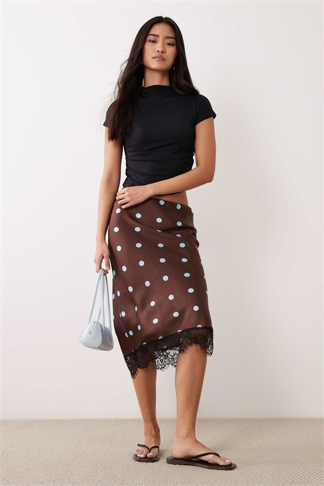 Юбка средней длины из атласа с кружевом в горошек артикул 153786595