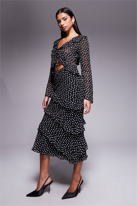 Шифоновая юбка средней длины с оборками в горошек co-ord артикул 151897765