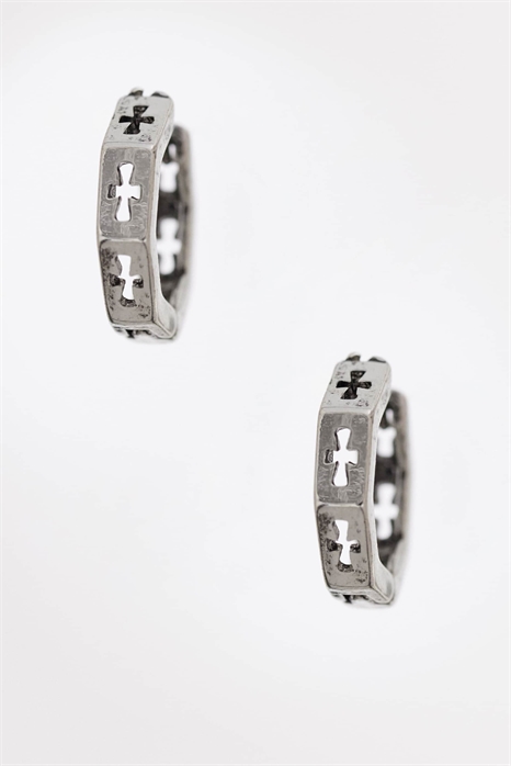 Серьги-кольца в форме шестиугольника с вырезанными крестами артикул 155391416