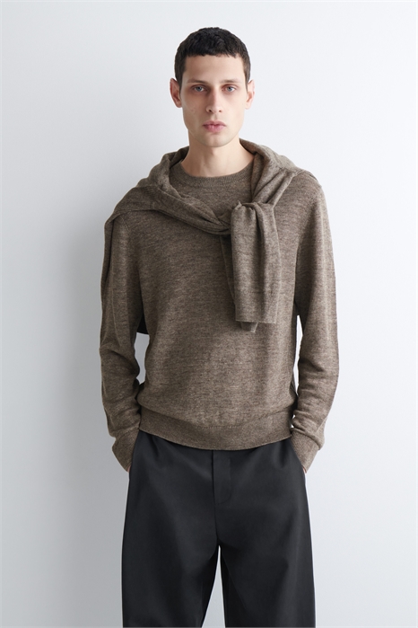 Вязаный льняной свитер с круглым вырезом артикул 1319175002