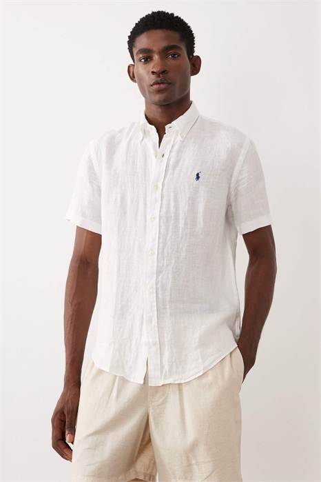 Рубашка с коротким рукавом из льна с логотипом артикул 154032176