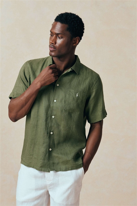 Рубашка из льна с коротким рукавом и логотипом артикул 154032100