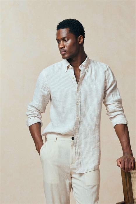 Рубашка с длинными рукавами из полосатого льна с логотипом в виде значка артикул 154032175