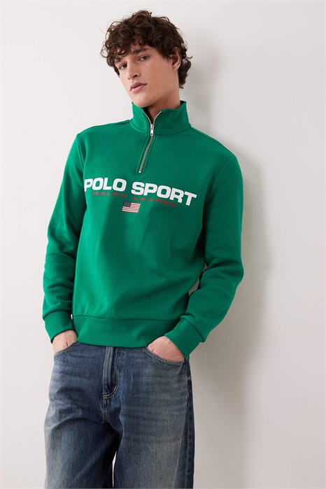 Свитшот со спортивным логотипом на флаге и застежкой-молнией на четверть длины артикул 154008376