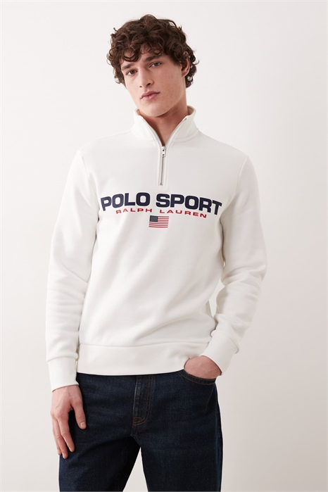 Свитшот со спортивным логотипом на флаге и застежкой-молнией на четверть длины артикул 154008402