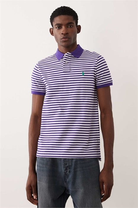 Поло с логотипом в виде значка, индивидуальный крой, узкий силуэт, полосатый пике артикул 154008388