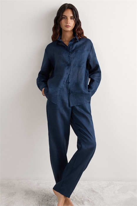 Рубашка из чистого льна с полотняным переплетением артикул 154060333