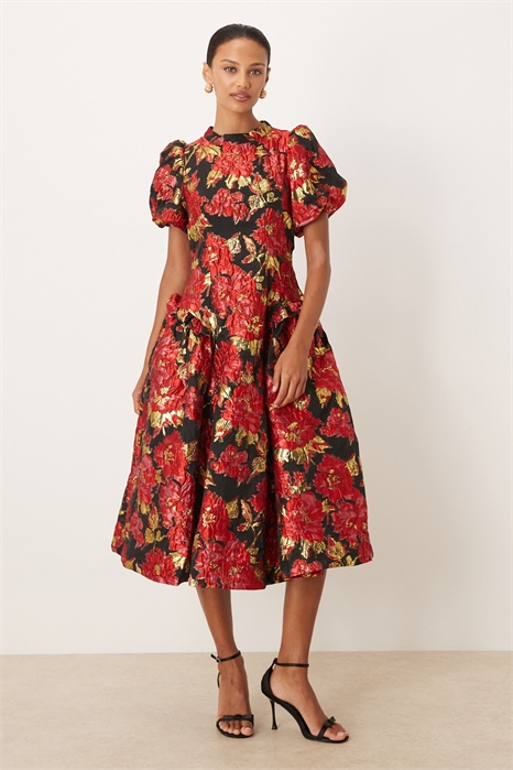 Платье средней длины с буфчатыми рукавами из цветочного жаккарда от Dream Sister Jane Illusions артикул 154057275