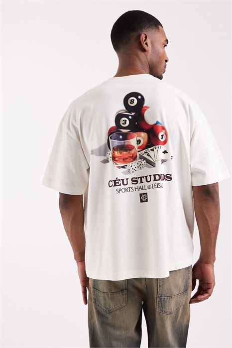 Футболка свободного кроя с рисунком в стиле бильярда артикул 156152876