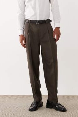 Стильные широкие брюки зауженного кроя из шерсти артикул 154275238