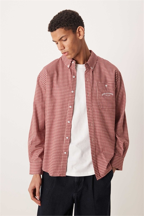 Рубашка свободного кроя из ткани в клетку артикул 152829978