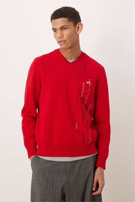 Еще один свитер из жаккардового трикотажа с V-образным вырезом артикул 152829975