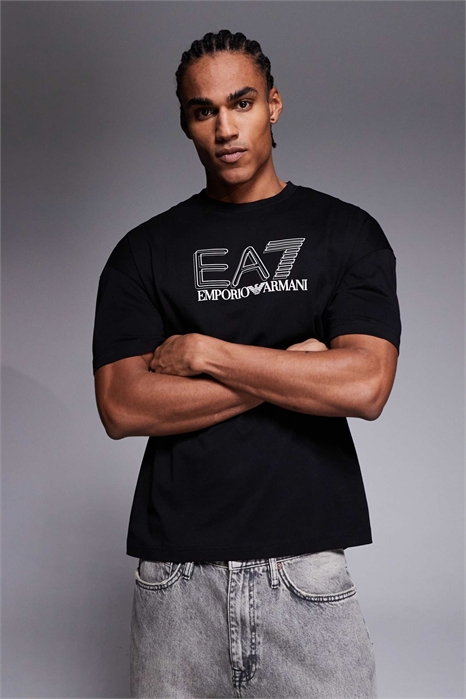 Футболка Armani EA7 с принтом в виде поезда, свободный крой, черная артикул 153989282