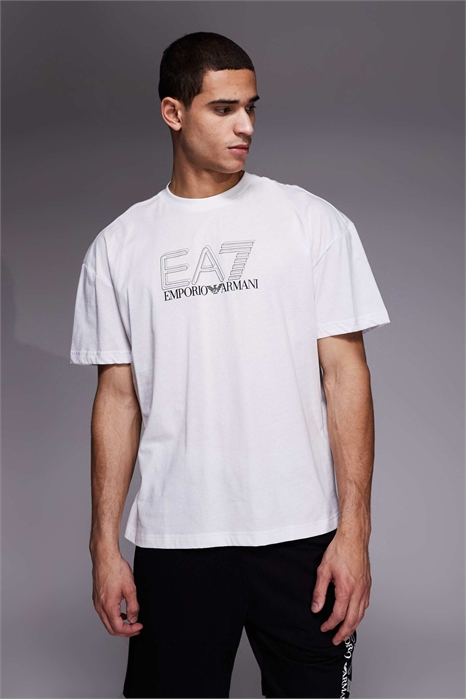 Футболка Armani EA7 с принтом в виде поезда, свободный крой, белого цвета артикул 153989281