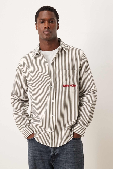 Рубашка свободного кроя из поплина с вышивкой на груди артикул 150987854