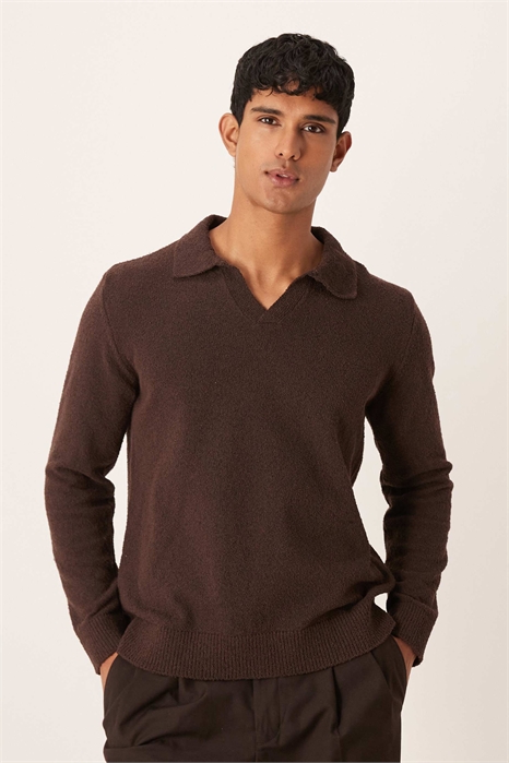 Полурубашка из трикотажа с длинными рукавами, свободного кроя и текстурированной поверхностью, с вырезом «ноч» артикул 152124058