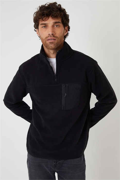 Свитшот из микрофлиса с четвертью молнии, черный артикул 153417087