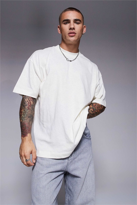 Футболка свободного кроя из смешанного льна кремового цвета артикул 146790222