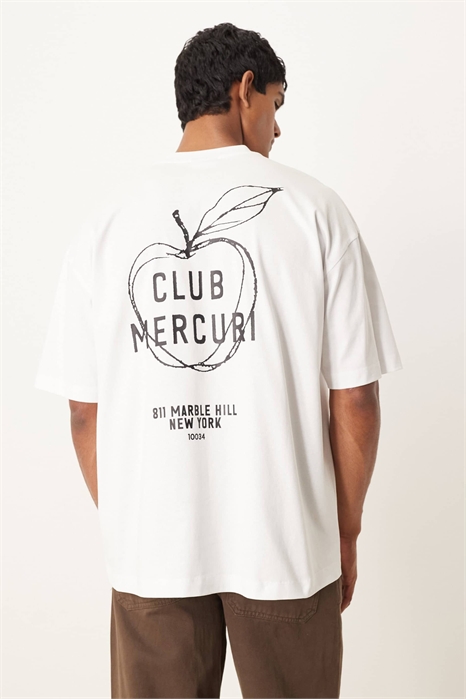 Футболка свободного кроя из плотной ткани с принтом в виде яблока артикул 151015762