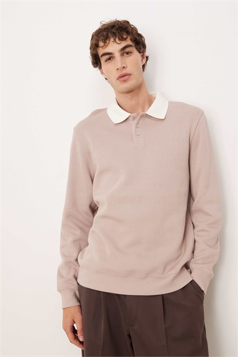 Свитшот-поло с ребристой отделкой и контрастным воротником артикул 150173026