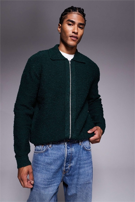 Кардиган из мягкого трикотажа с букле-текстурой и застежкой-молнией артикул 149996485