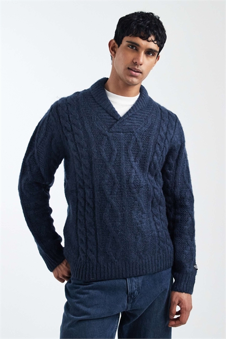 Свитер Polaris с воротником-шалькой и узором «коса» артикул 142120657