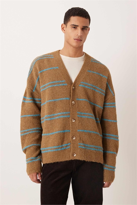 Вязаный кардиган свободного кроя в полоску артикул 147696171