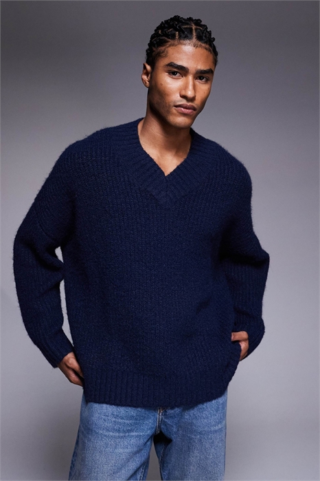 Свитер с V-образным вырезом из толстой пряжи артикул 142202053
