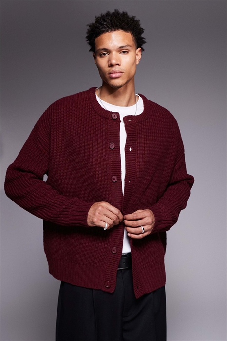 Кардиган из плотного трикотажа свободного прямого кроя с круглым вырезом артикул 142202083