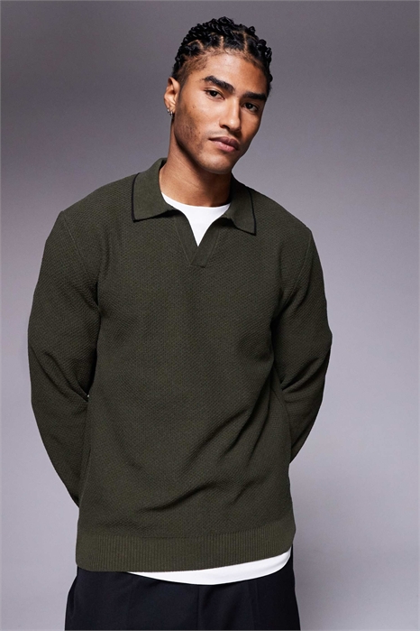 Свитер с открытым воротником и текстурой «соты» артикул 152149659