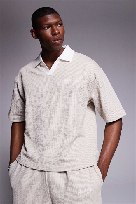 Поло с открытым воротником и фактурной текстурой co-ord артикул 142882818