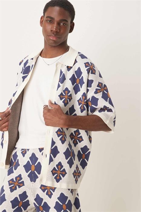 Полурубашка из мягкого трикотажа на пуговицах с ацтекским узором co-ord артикул 143048992