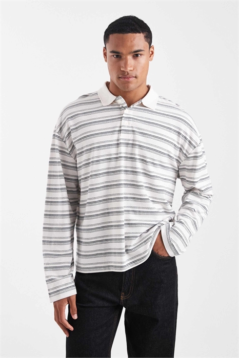 Полурубашка-поло в стиле регби свободного кроя с длинными рукавами артикул 146143955