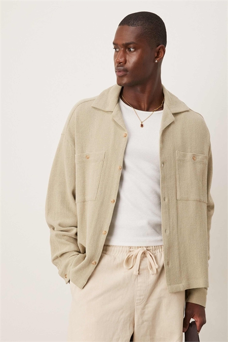 Рубашка свободного кроя с текстурной поверхностью артикул 142296883