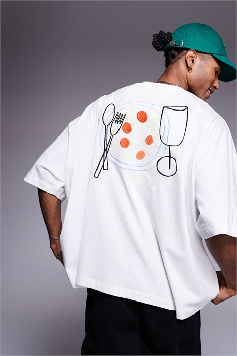 Прямая футболка свободного кроя с вышивкой в виде еды артикул 142326330