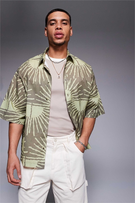 Рубашка свободного кроя с принтом в виде солнца артикул 144132908