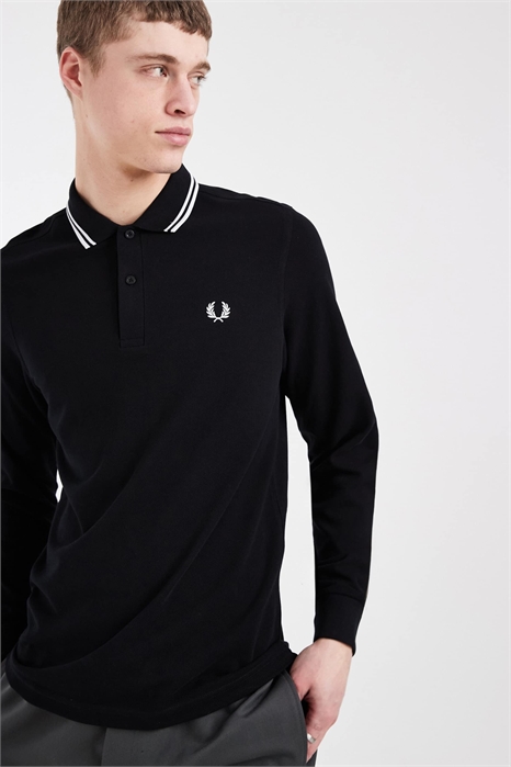 Поло с длинными рукавами и двухцветной окантовкой артикул 107213573