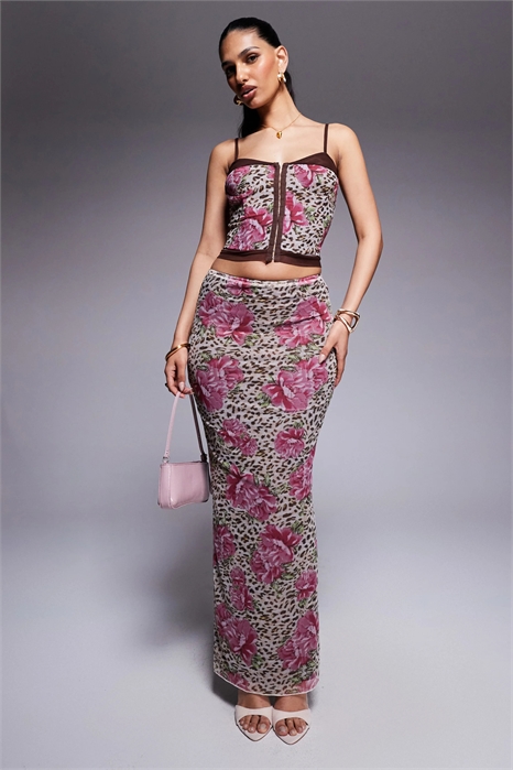 Корсет с контрастными крючками и петлями, с принтом в виде цветов и животных артикул 140562721