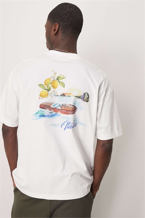 Футболка свободного кроя с летним принтом артикул 141525572