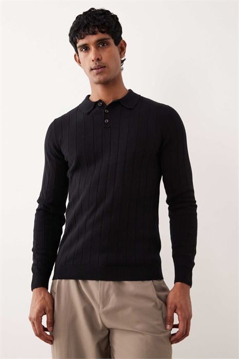 Трикотажная поло с длинным рукавом из ткани «Muscle Fit» с ребристой отделкой артикул 142349192