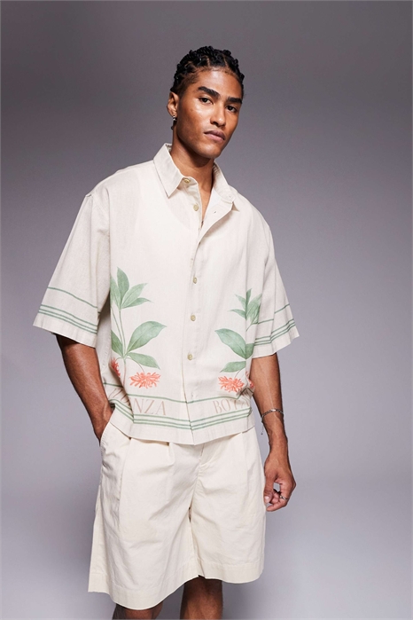 Рубашка свободного кроя с набивным рисунком артикул 147690568