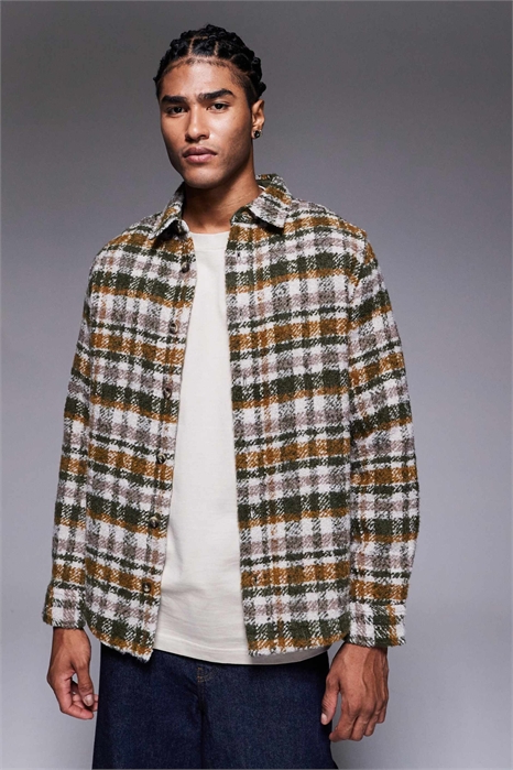 Рубашка-оверсайз в клетку из букле артикул 147474024